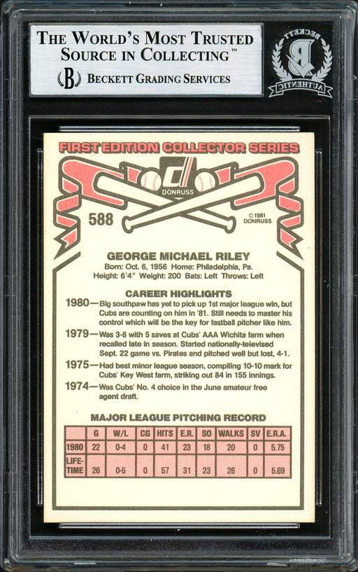 George Riley Autographed 1981 Donruss Rookie Card #588 Chicago Cubs Beckett BAS #12306792 - RSA