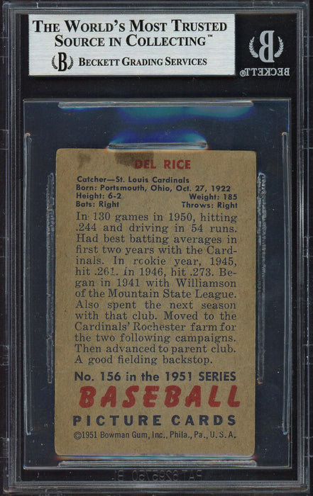 Del Rice Autographed 1951 Bowman Card #156 St. Louis Cardinals Beckett BAS #12486453 - RSA