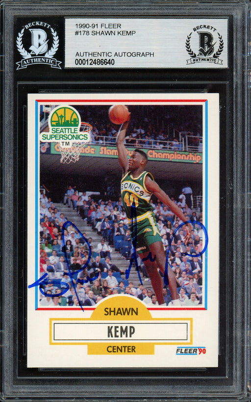 Shawn Kemp Autographed 1990-91 Fleer Rookie Card #178 Seattle Super Sonics Beckett BAS Stock #182002 - RSA