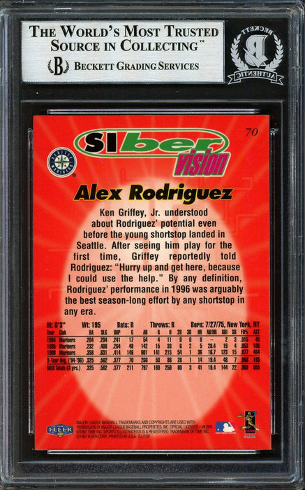 Alex Rodriguez Autographed 1997 Fleer Sports Illustrated Card #70 Seattle Mariners Beckett BAS #12410213 - RSA
