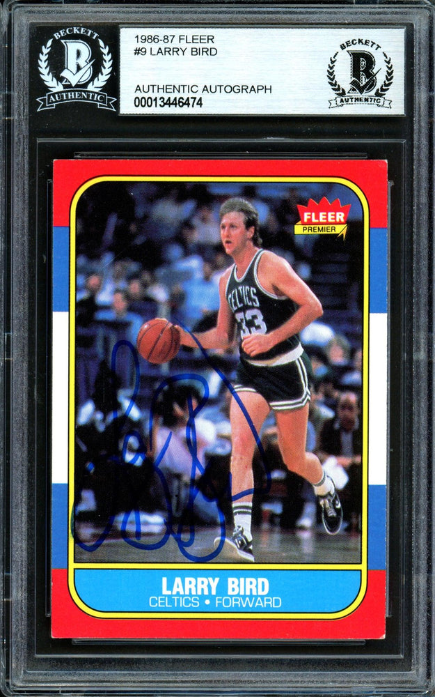 Larry Bird Autographed 1986-87 Fleer Card #9 Boston Celtics Beckett BAS #13446474 - RSA