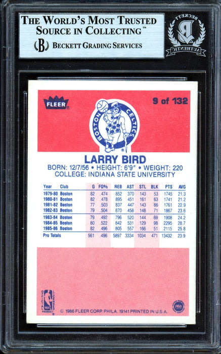 Larry Bird Autographed 1986-87 Fleer Card #9 Boston Celtics Beckett BAS #13446474 - RSA