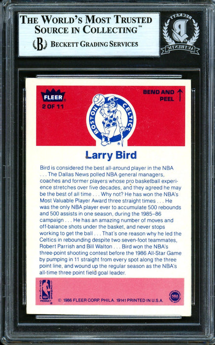 Larry Bird Autographed 1986-87 Fleer Sticker Card #2 Boston Celtics Beckett BAS #13446478 - RSA