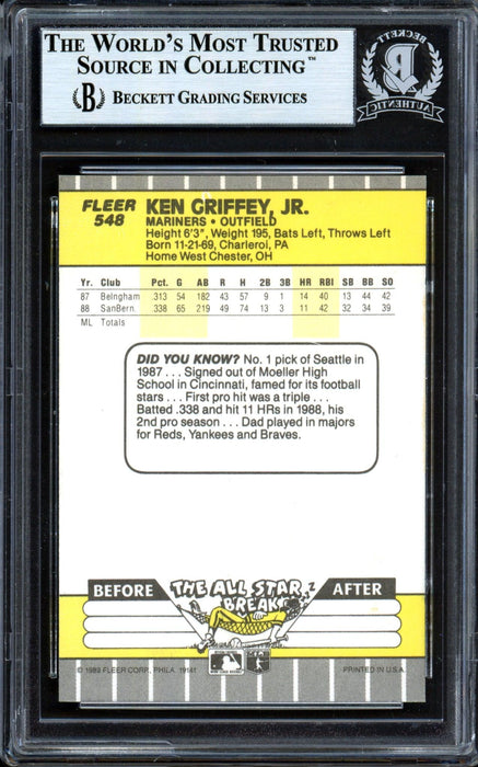 Ken Griffey Jr. Autographed 1989 Fleer Rookie Card #548 Seattle Mariners Vintage Signature Beckett BAS #13446503 - RSA