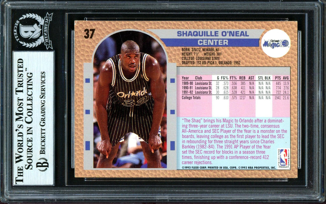 rare shaq cards Shaquille Shaq O'Neal Autographed 1992-93 Fleer Drake's Rookie Card #3 — RSA