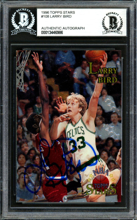 Larry Bird Autographed 1996 Topps Stars Card #108 Boston Celtics Beckett BAS #13446986 - RSA