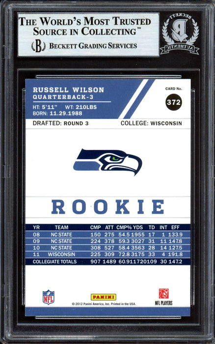 Russell Wilson Autographed 2012 Score Glossy Rookie Card #372 Seattle Seahawks Beckett BAS #13447085 - RSA