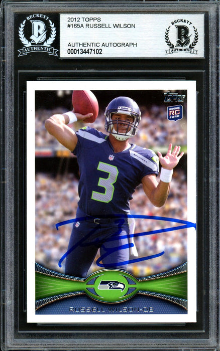 Russell Wilson Autographed 2012 Topps Rookie Card #165 Seattle Seahawks Beckett BAS #13447102 - RSA