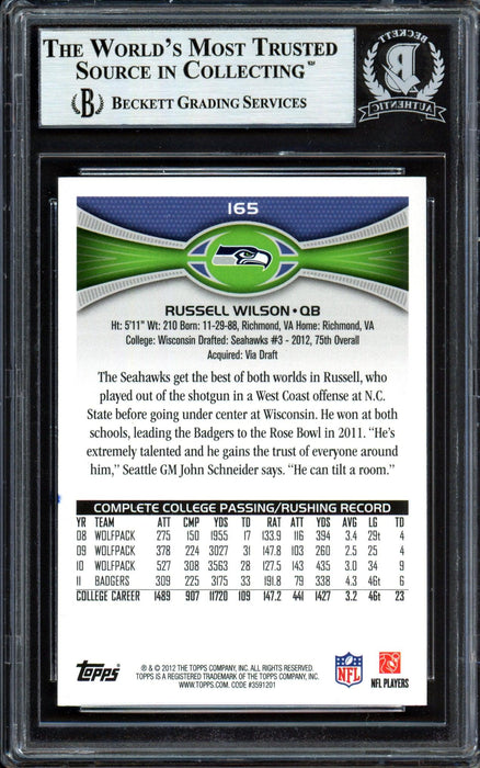 Russell Wilson Autographed 2012 Topps Rookie Card #165 Seattle Seahawks Beckett BAS #13447102 - RSA