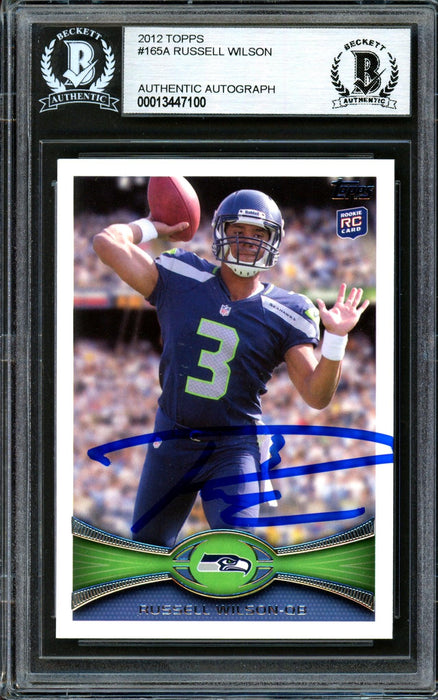 Russell Wilson Autographed 2012 Topps Rookie Card #165 Seattle Seahawks Beckett BAS #13447100 - RSA