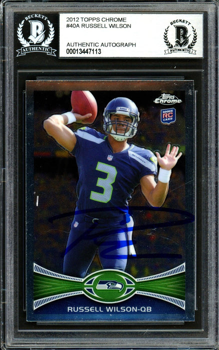 Russell Wilson Autographed 2012 Topps Chrome Rookie Card #40 Seattle Seahawks Beckett BAS #13447113 - RSA