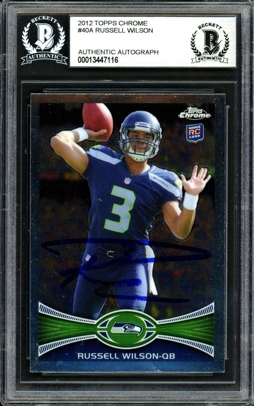 Russell Wilson Autographed 2012 Topps Chrome Rookie Card #40 Seattle Seahawks (Bubbling) Beckett BAS #13447116 - RSA