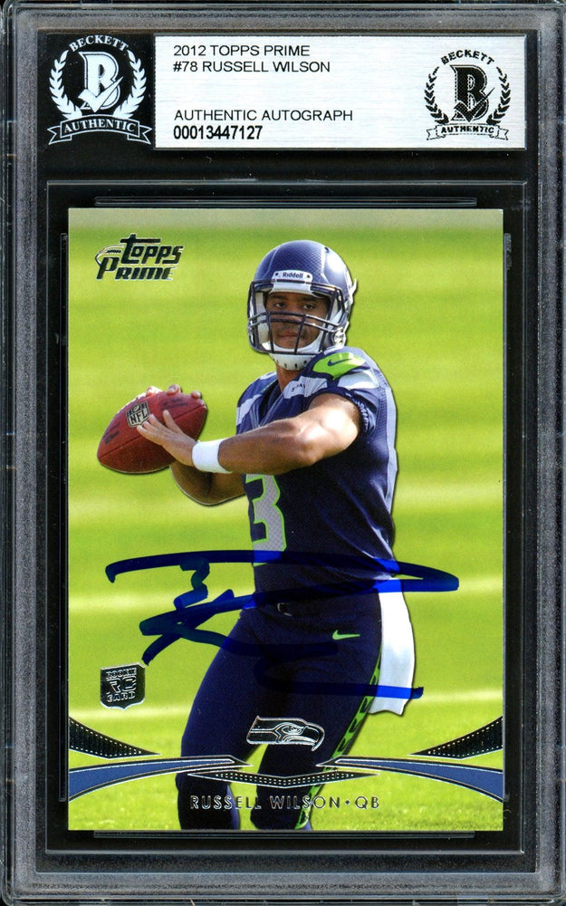 Russell Wilson Autographed 2012 Topps Prime Rookie Card #78 Seattle Seahawks Beckett BAS #13447127 - RSA
