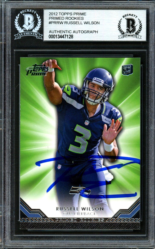 Russell Wilson Autographed 2012 Topps Prime Primed Rookies Rookie Card #PR-RW Seattle Seahawks Beckett BAS #13447128 - RSA