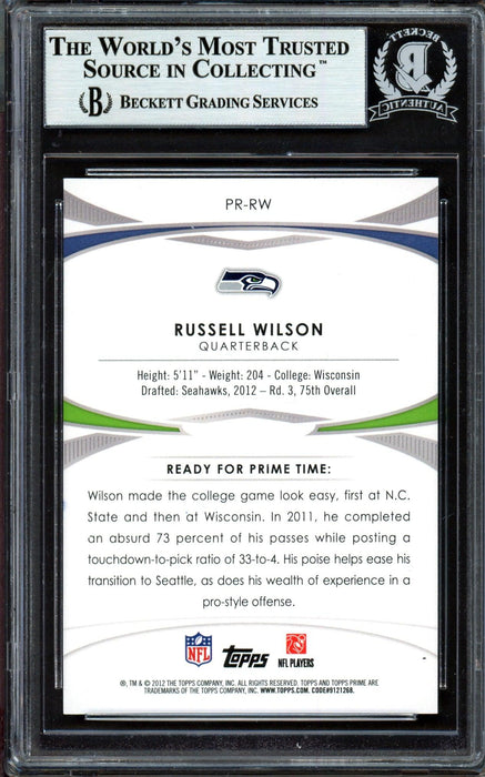 Russell Wilson Autographed 2012 Topps Prime Primed Rookies Rookie Card #PR-RW Seattle Seahawks Beckett BAS #13447128 - RSA