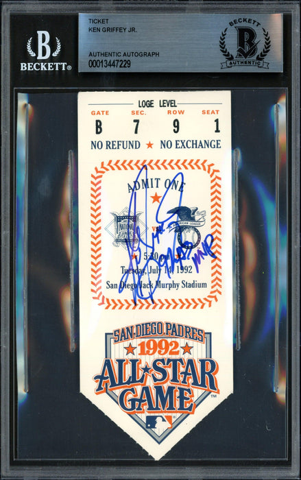 Ken Griffey Jr. Autographed 1992 All Star Game 2.5x5.5 Ticket Seattle Mariners "92 AS MVP" Beckett BAS #13447229 - RSA