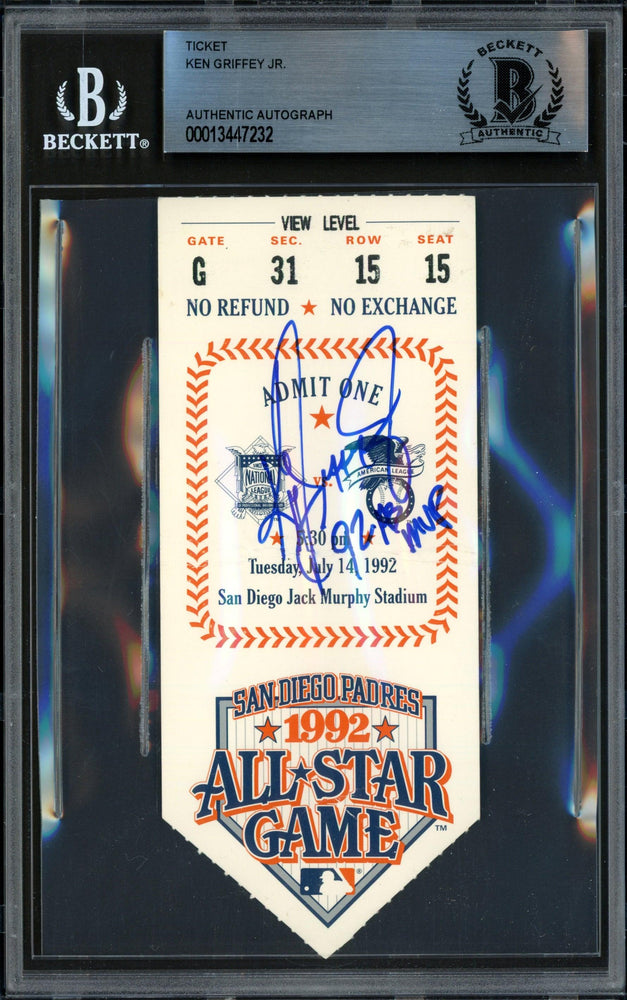Ken Griffey Jr. Autographed 1992 All Star Game 2.5x5.5 Ticket Seattle Mariners "92 AS MVP" Beckett BAS #13447232 - RSA