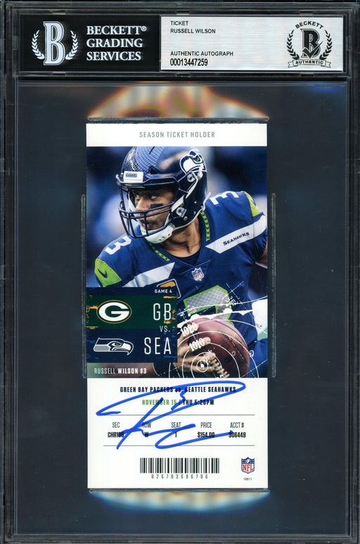 Russell Wilson Autographed 2018 3x6 Ticket Seattle Seahawks Vs. Packers 11-15-18 Beckett BAS #13447259 - RSA