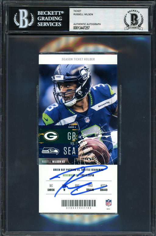 Russell Wilson Autographed 2018 3x6 Ticket Seattle Seahawks Vs. Packers 11-15-18 Beckett BAS #13447257 - RSA