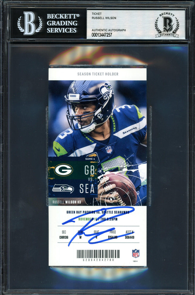 Russell Wilson Autographed 2018 3x6 Ticket Seattle Seahawks Vs. Packers 11-15-18 Beckett BAS #13447257 - RSA