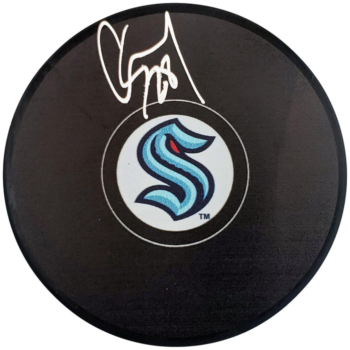 Carson Soucy Autographed Official Seattle Kraken Logo Hockey Puck Fanatics Holo Stock #200866 - RSA