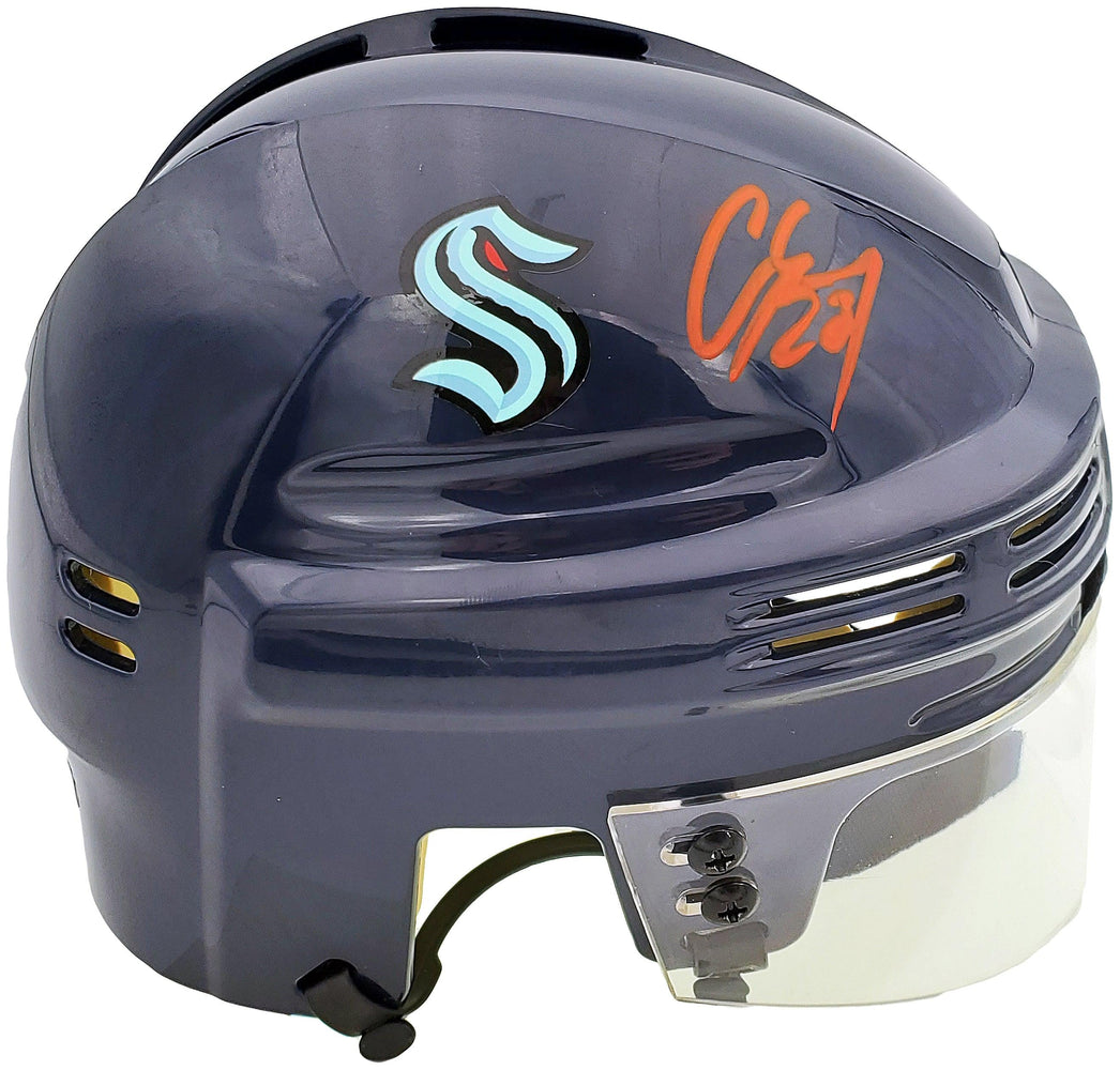 Carson Soucy Autographed Seattle Kraken Blue Mini Helmet Fanatics Holo Stock #200879 - RSA