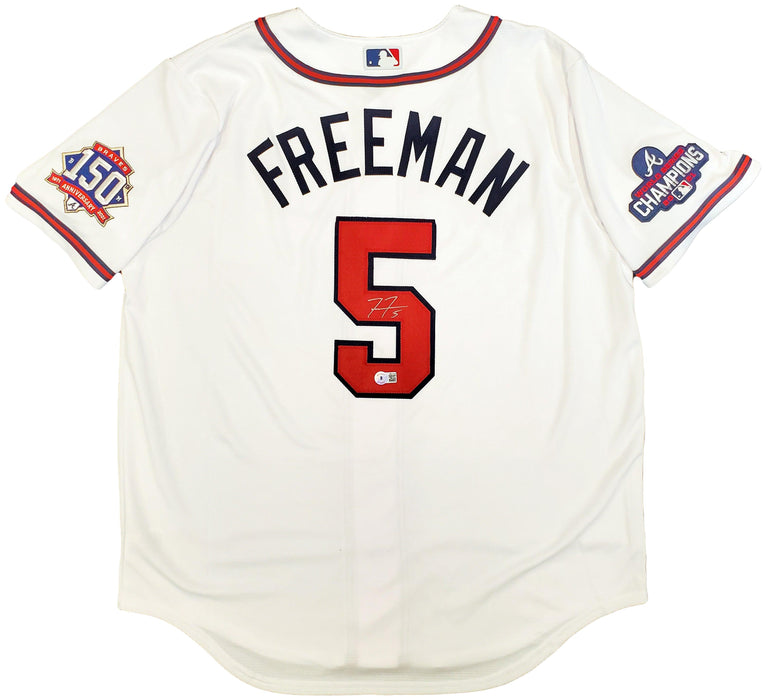 Atlanta Braves Freddie Freeman Autographed White Nike Jersey World Series Patch Size L Beckett BAS QR Stock #200885 - RSA