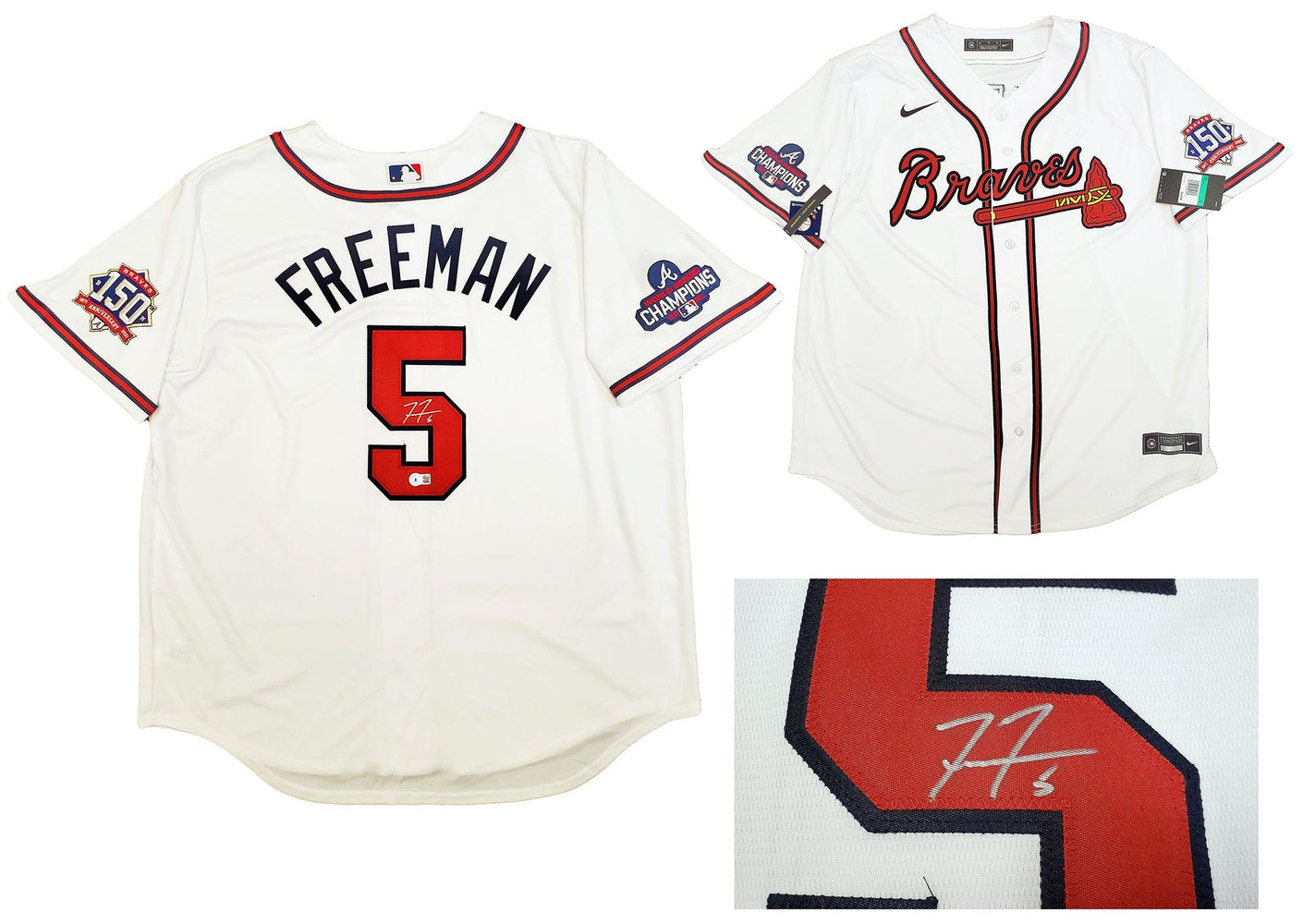 Atlanta Braves Freddie Freeman Autographed White Nike Jersey World Series Patch Size XL Beckett BAS QR Stock #200886 - RSA