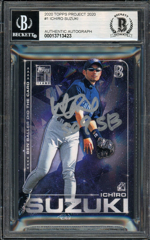 Ichiro Suzuki Autographed Topps Project 2020 Ben Baller Card #1 Seattle Mariners Auto Grade Gem Mint 10 "509 SB" Silver #1/1 Beckett BAS #13713423 - RSA