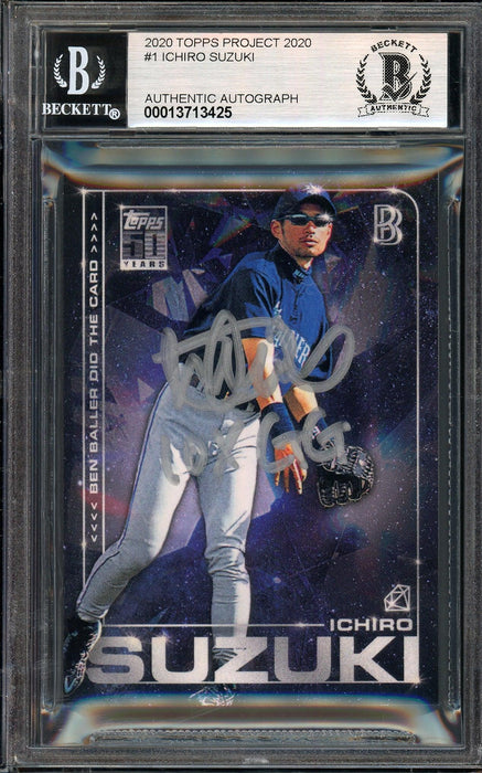 Ichiro Suzuki Autographed Topps Project 2020 Ben Baller Card #1 Seattle Mariners Auto Grade Gem Mint 10 "10X GG" Silver #1/1 Beckett BAS #13713425 - RSA