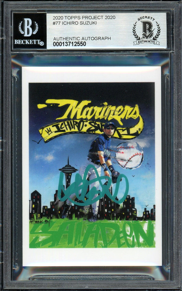 Ichiro Suzuki Autographed Topps Project 2020 King Saladeen Card #77 Seattle Mariners Auto Grade Gem Mint 10 Teal #/10 Beckett BAS Stock #200962 - RSA