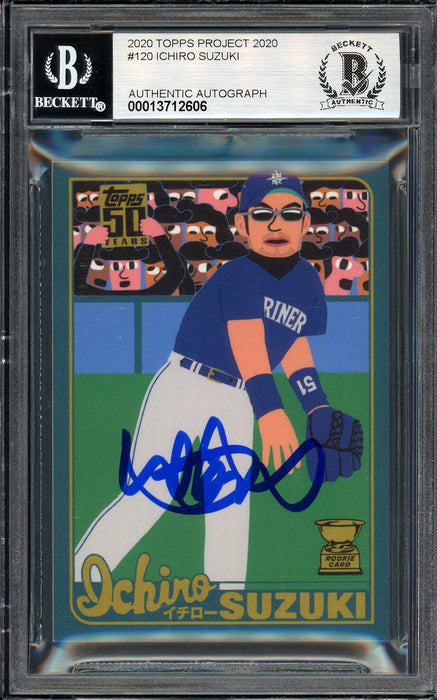 Ichiro Suzuki Autographed Topps Project 2020 Keith Shore Card #120 Seattle Mariners Auto Grade Gem Mint 10 Blue #/5 Beckett BAS Stock #200964 - RSA