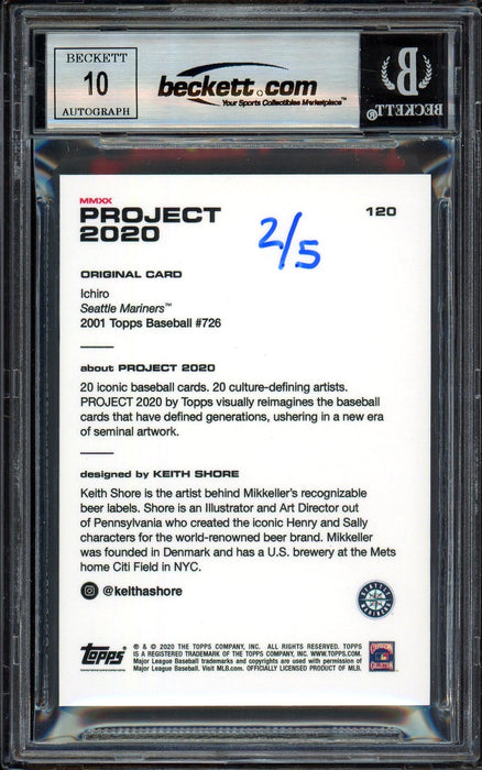 Ichiro Suzuki Autographed Topps Project 2020 Keith Shore Card #120 Seattle Mariners Auto Grade Gem Mint 10 Teal #/5 Beckett BAS Stock #200966 - RSA