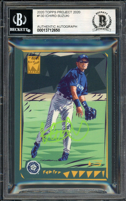 Ichiro Suzuki Autographed Topps Project 2020 Naturel Card #130 Seattle Mariners Auto Grade Gem Mint 10 Lime Green #2/5 Beckett BAS #13712650 - RSA