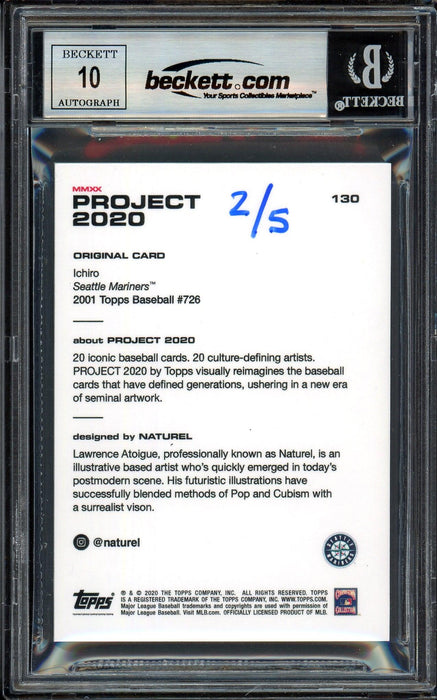 Ichiro Suzuki Autographed Topps Project 2020 Naturel Card #130 Seattle Mariners Auto Grade Gem Mint 10 Lime Green #2/5 Beckett BAS #13712650 - RSA