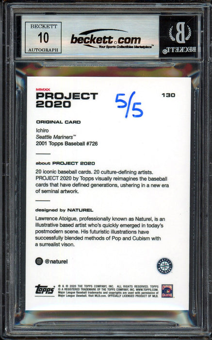 Ichiro Suzuki Autographed Topps Project 2020 Naturel Card #130 Seattle Mariners Auto Grade Gem Mint 10 Black #5/5 Beckett BAS #13712652 - RSA