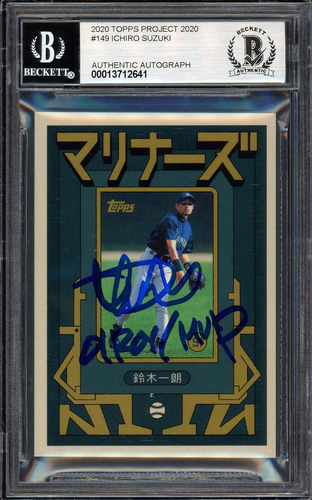 Ichiro Suzuki Autographed Topps Project 2020 Grotesk Card #149 Seattle Mariners Auto Grade Gem Mint 10 "01 ROY/MVP" Blue #1/1 Beckett BAS #13712641 - RSA