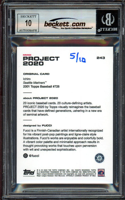 Ichiro Suzuki Autographed Topps Project 2020 Fucci Card #243 Seattle Mariners Auto Grade Gem Mint 10 Teal #5/10 Beckett BAS #13713089 - RSA