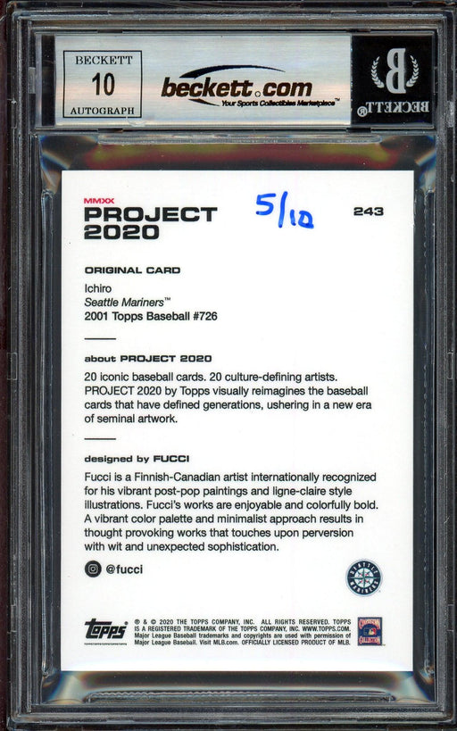 Ichiro Suzuki Autographed Topps Project 2020 Fucci Card #243 Seattle Mariners Auto Grade Gem Mint 10 Teal #5/10 Beckett BAS #13713089 - RSA