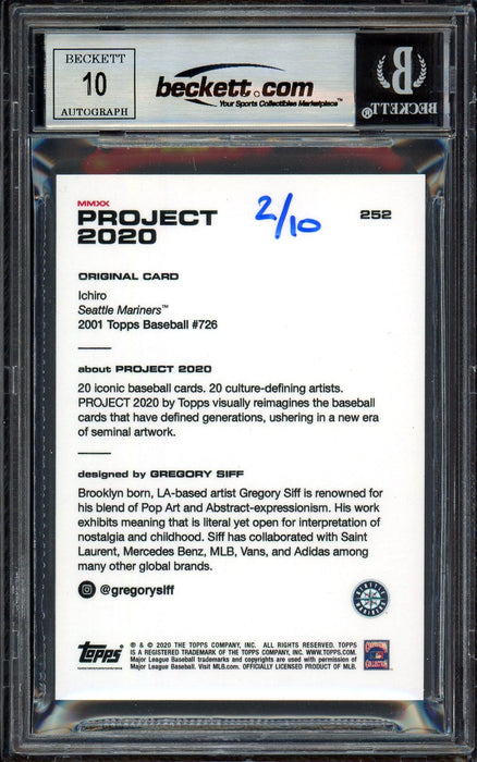 Ichiro Suzuki Autographed Topps Project 2020 Gregory Siff Card #252 Seattle Mariners Auto Grade Gem Mint 10 Lime Green #/10 Beckett BAS Stock #201014 - RSA