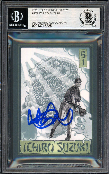 Ichiro Suzuki Autographed Topps Project 2020 Mister Cartoon Card #272 Seattle Mariners Auto Grade Gem Mint 10 Blue #/10 Beckett BAS Stock #201018 - RSA