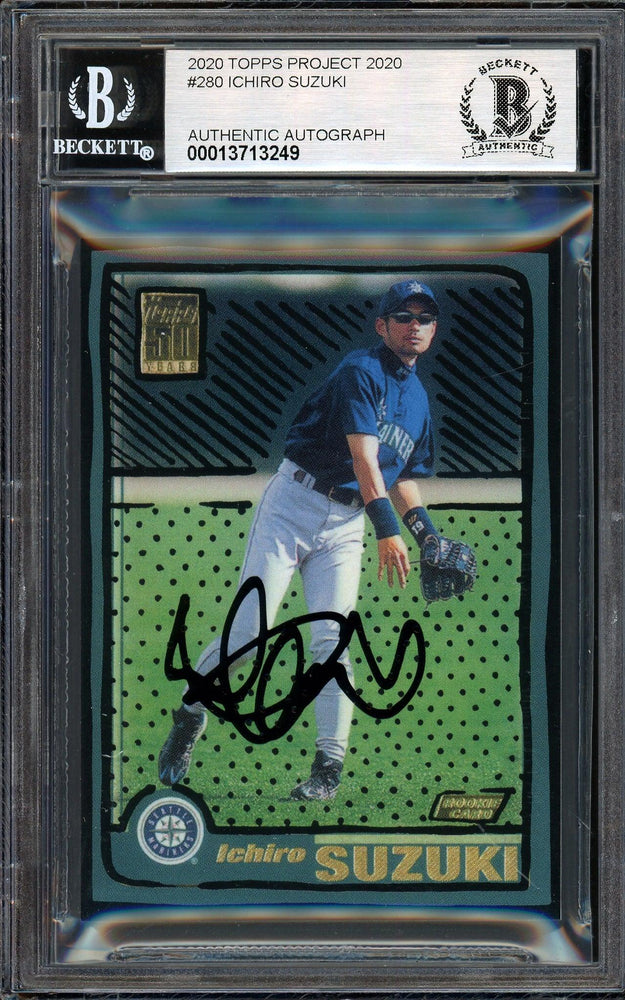 Ichiro Suzuki Autographed Topps Project 2020 Joshua Vides Card #280 Seattle Mariners Auto Grade Gem Mint 10 Black #/10 Beckett BAS Stock #201027 - RSA