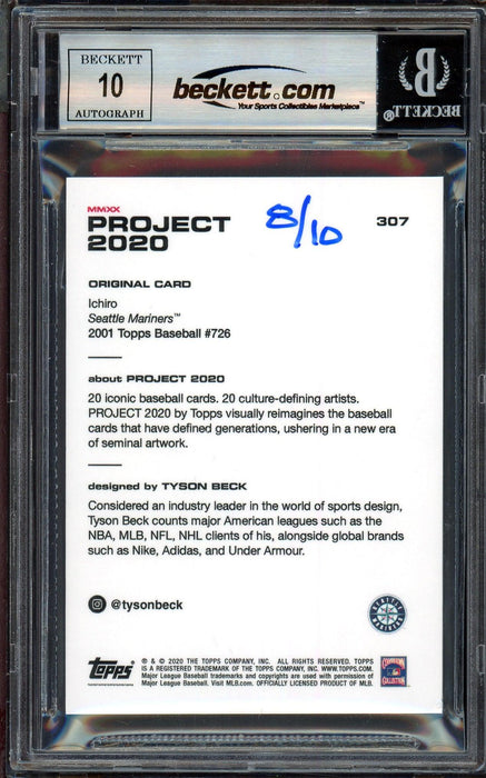 Ichiro Suzuki Autographed Topps Project 2020 Tyson Beck Card #307 Seattle Mariners Auto Grade Gem Mint 10 Gold #8/10 Beckett BAS #13713396 - RSA