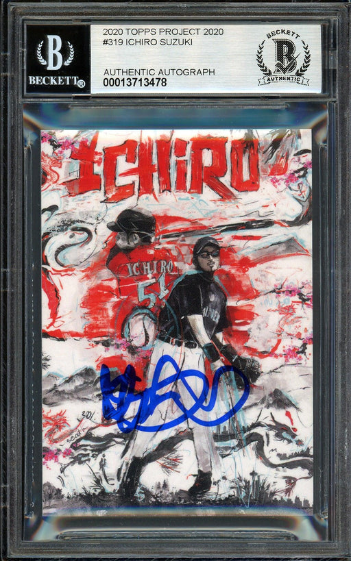 Ichiro Suzuki Autographed Topps Project 2020 Andrew Thiele Card #319 Seattle Mariners Auto Grade Gem Mint 10 Blue #/10 Beckett BAS Stock #201042 - RSA