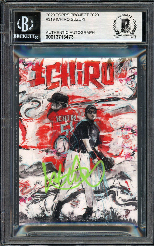 Ichiro Suzuki Autographed Topps Project 2020 Andrew Thiele Card #319 Seattle Mariners Auto Grade Gem Mint 10 Lime Green #/10 Beckett BAS Stock #201043 - RSA