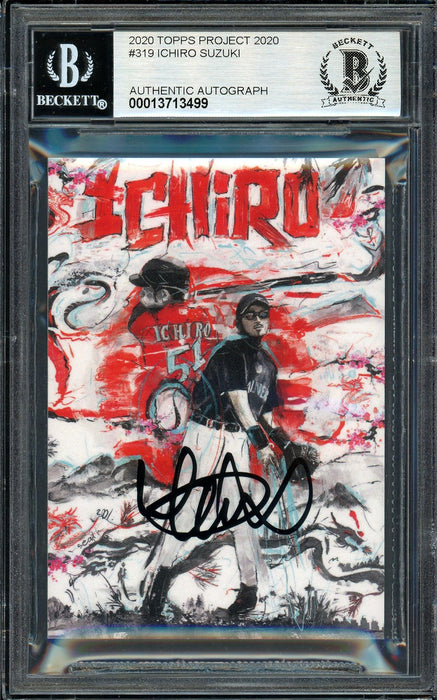 Ichiro Suzuki Autographed Topps Project 2020 Andrew Thiele Card #319 Seattle Mariners Auto Grade Gem Mint 10 Black #/10 Beckett BAS Stock #201044 - RSA