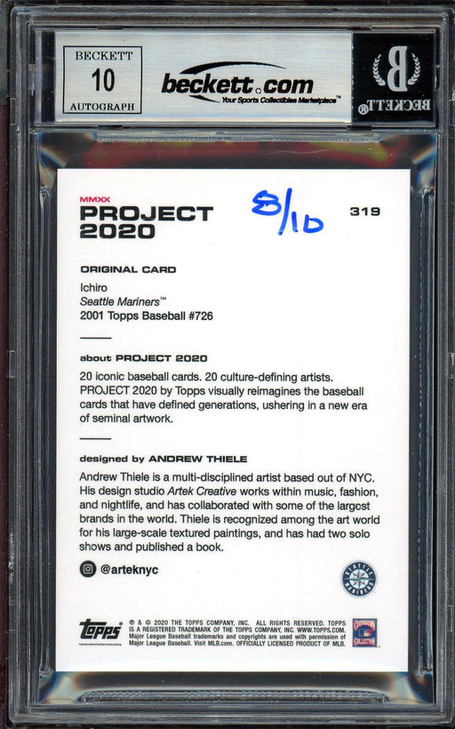 Ichiro Suzuki Autographed Topps Project 2020 Andrew Thiele Card #319 Seattle Mariners Auto Grade Gem Mint 10 Teal #/10 Beckett BAS Stock #201045 - RSA