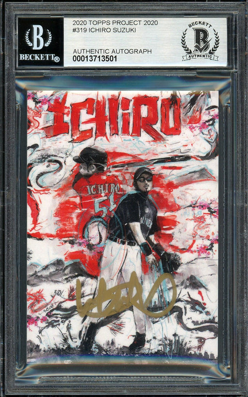Ichiro Suzuki Autographed Topps Project 2020 Andrew Thiele Card #319 Seattle Mariners Auto Grade Gem Mint 10 Gold #/10 Beckett BAS Stock #201046 - RSA