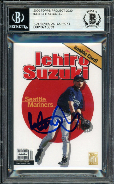 Ichiro Suzuki Autographed Topps Project 2020 Don C Card #395 Seattle Mariners Auto Grade Gem Mint 10 Blue #/10 Beckett BAS Stock #201056 - RSA