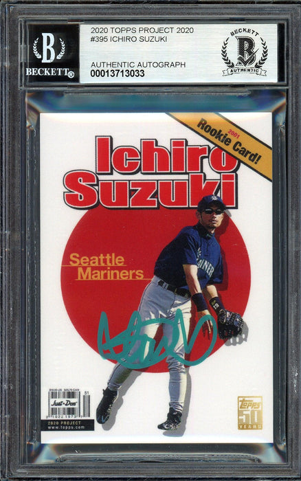 Ichiro Suzuki Autographed Topps Project 2020 Don C Card #395 Seattle Mariners Auto Grade Gem Mint 10 Teal #/10 Beckett BAS Stock #201059 - RSA